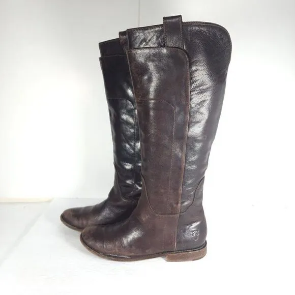 Frye Women's Paige US7,5B Distressed Leather Brown Tall Equestrian Riding Boots