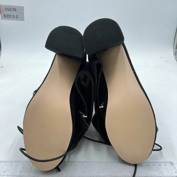 FSJ Black Round Toe Chunky Block Heel Knee High Riding Boots Laces Dress Shoes