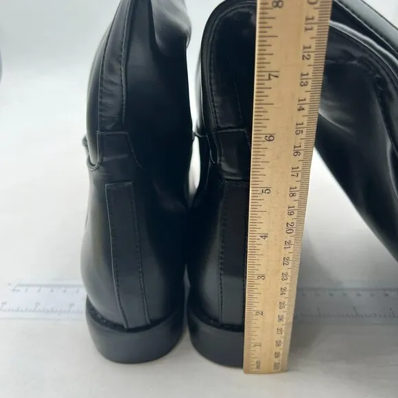 FSJ Women Regular Round Toe Flat Riding Knee High Boots Wide Calf Black Boots
