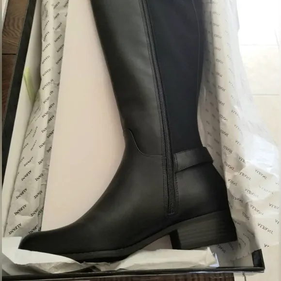 Full Zip Black stretch knit Calf Tall Alfani KALLUM Riding Rain Boots NIB