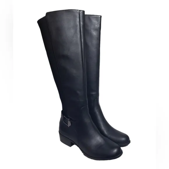 Full Zip Black stretch knit Calf Tall Alfani KALLUM Riding Rain Boots NIB