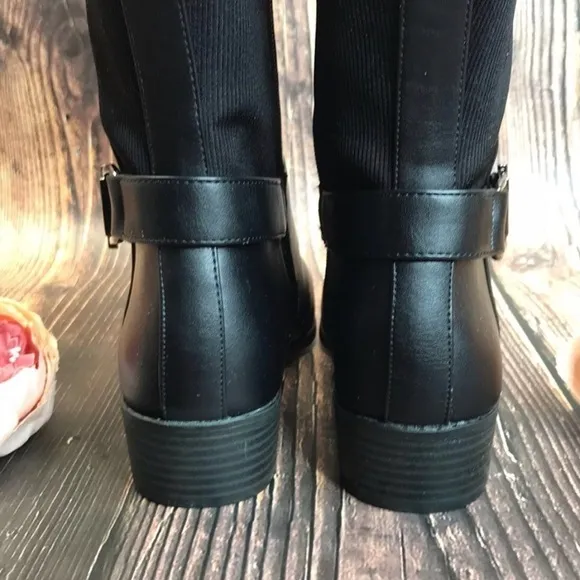 Full Zip Black stretch knit Calf Tall Alfani KALLUM Riding Rain Boots NIB