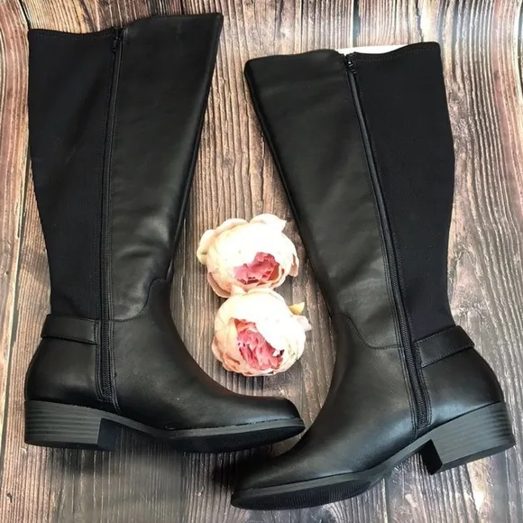 Full Zip Black stretch knit Calf Tall Alfani KALLUM Riding Rain Boots NIB