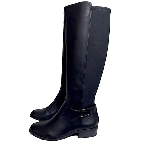 Full Zip Black stretch knit Calf Tall Alfani KALLUM Riding Rain Boots NIB