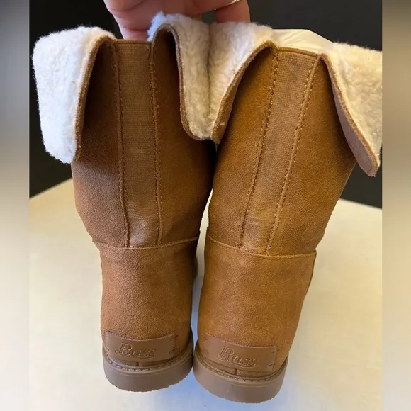 G.H. Bass Aria fold down ankle tan boots suede/leather &amp; sherpa trim Sz-10M. L