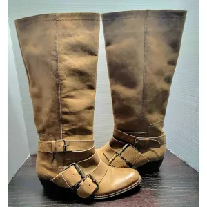 Gianni Bini Leather Knee-High Riding Distressed Womens Boots Size 9.5