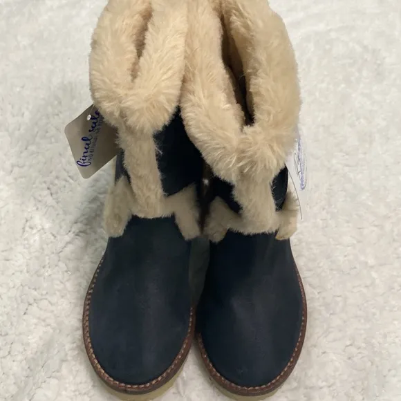Girls Zara Kids Navy Blue Leather/Fur Snow Boots Size 9!