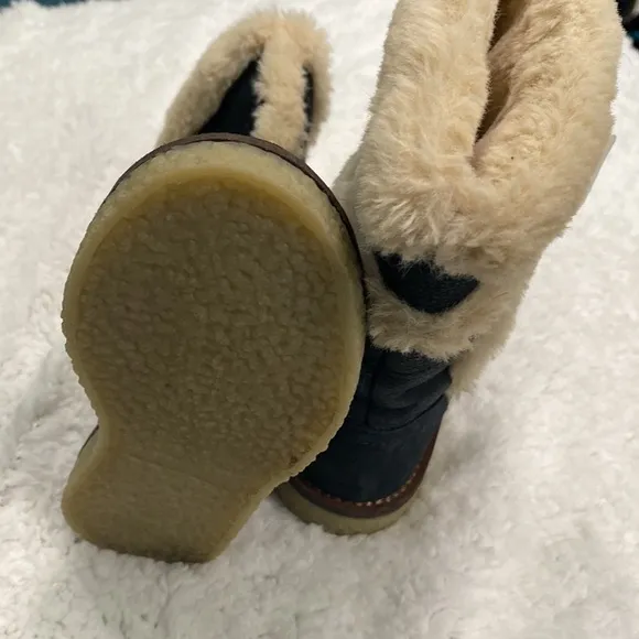 Girls Zara Kids Navy Blue Leather/Fur Snow Boots Size 9!