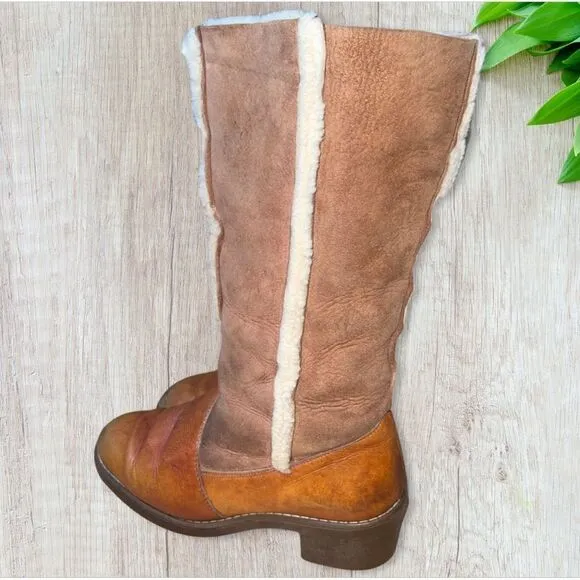 Glastonbury Travelers Authentic 1970s 100% Sheepskin Winter Leather Boots