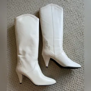 Gloria Vanderbilt Women’s 1980s Vintage White Leather Western Boots Size 5.5