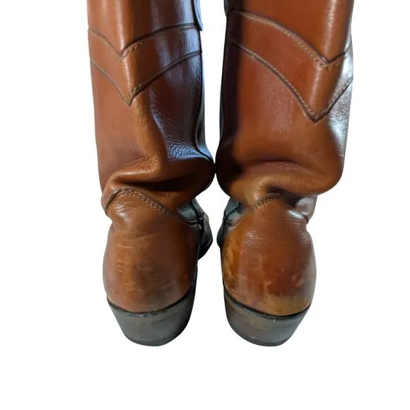 GORGEOUS MANDARIN BROWN GENUINE LEATHER WESTERN STYLE STACK HEEL BOOTS! SZ 9.5
