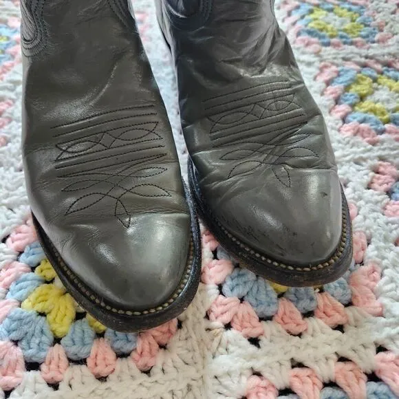 Grey leather cowboy boots