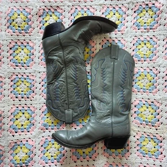 Grey leather cowboy boots