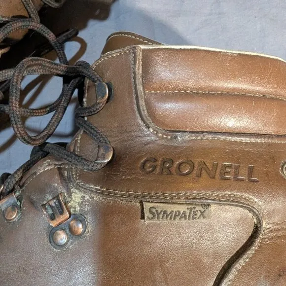 Gronell Brown Leather Traditional Classic Hiking Boots Men Size 45