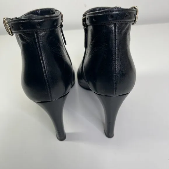 Gucci Women's Black Leather Pointed Toe Side Zip Buckle Ankle Boots US Size 9B