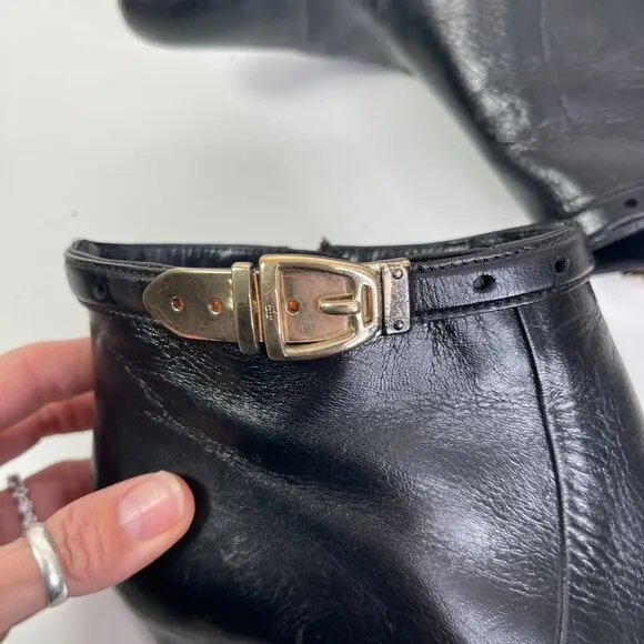 Gucci Women's Black Leather Pointed Toe Side Zip Buckle Ankle Boots US Size 9B