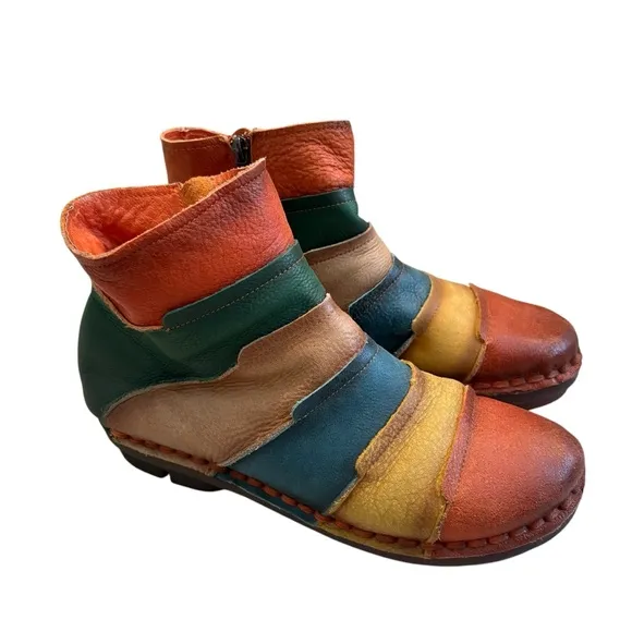 Handmade Leather Retro Patchwork Seamed Ankle Boots, Sz EU 43