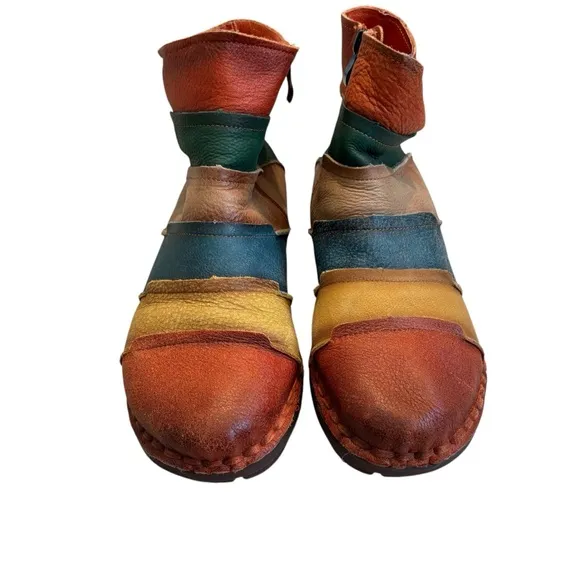 Handmade Leather Retro Patchwork Seamed Ankle Boots, Sz EU 43