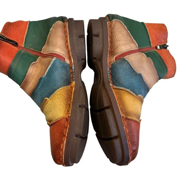 Handmade Leather Retro Patchwork Seamed Ankle Boots, Sz EU 43
