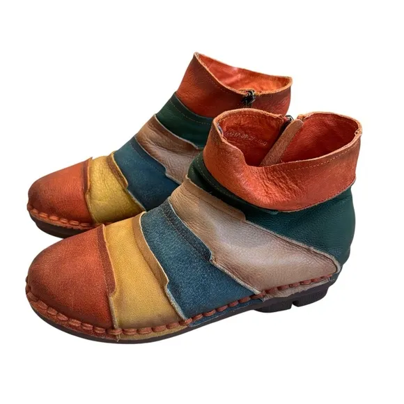 Handmade Leather Retro Patchwork Seamed Ankle Boots, Sz EU 43