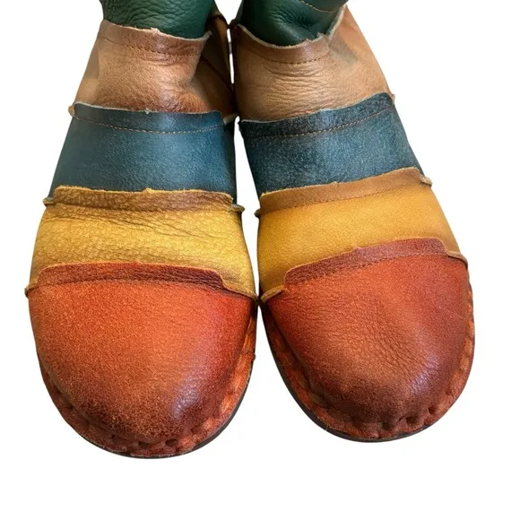 Handmade Leather Retro Patchwork Seamed Ankle Boots, Sz EU 43