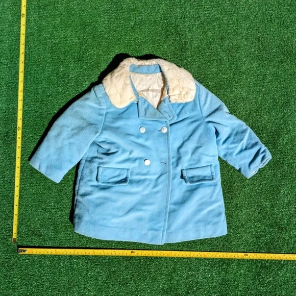 Handmade Retro 1970s Baby Blue Winter Coat/Overall/Hat 3Pc Vintage 18-24mths Set