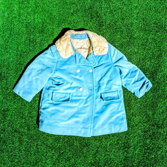 Handmade Retro 1970s Baby Blue Winter Coat/Overall/Hat 3Pc Vintage 18-24mths Set