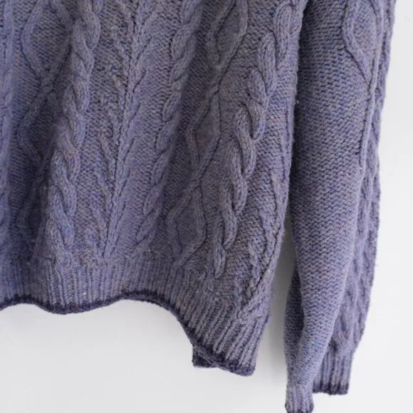 Handmade Wool Purple Lavender Cable Knit Winter 3D Pattern Crewneck Sweater 2XL