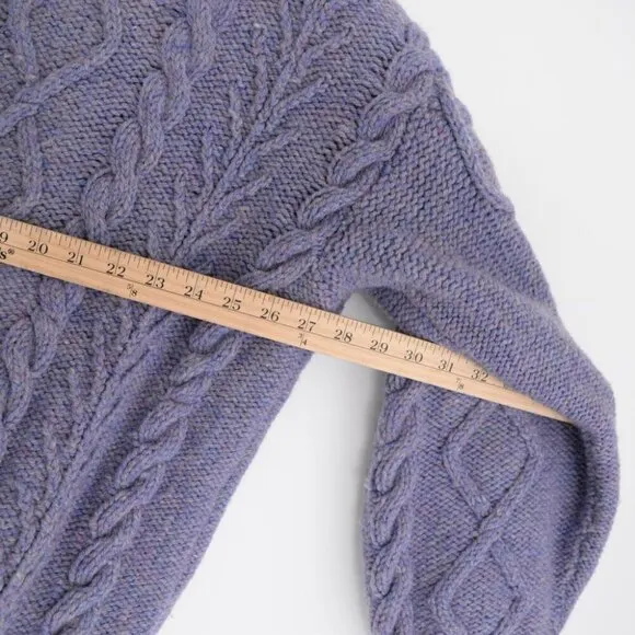 Handmade Wool Purple Lavender Cable Knit Winter 3D Pattern Crewneck Sweater 2XL