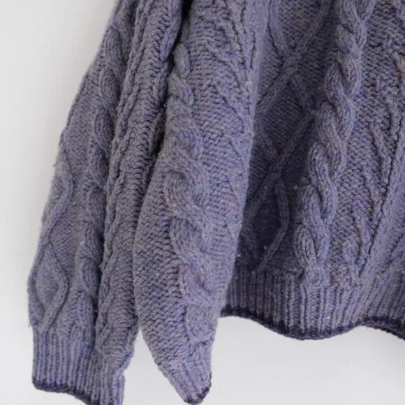Handmade Wool Purple Lavender Cable Knit Winter 3D Pattern Crewneck Sweater 2XL