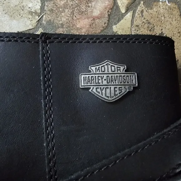 Harley Davidson Heights Black Leather Motorcycle Boots Women's, Metal, Size 8.5