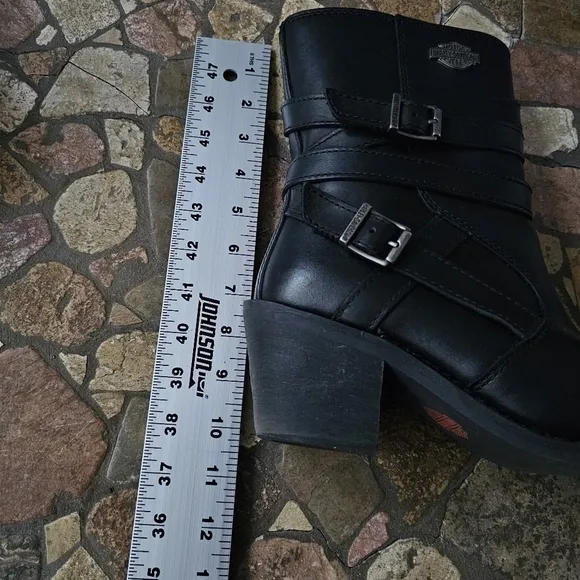 Harley Davidson Heights Black Leather Motorcycle Boots Women's, Metal, Size 8.5