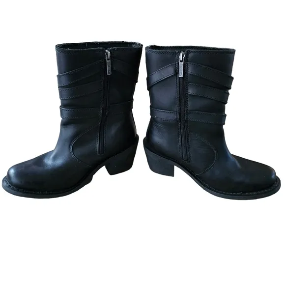 Harley Davidson Heights Black Leather Motorcycle Boots Women's, Metal, Size 8.5