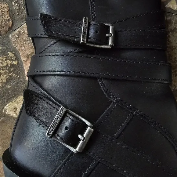 Harley Davidson Heights Black Leather Motorcycle Boots Women's, Metal, Size 8.5