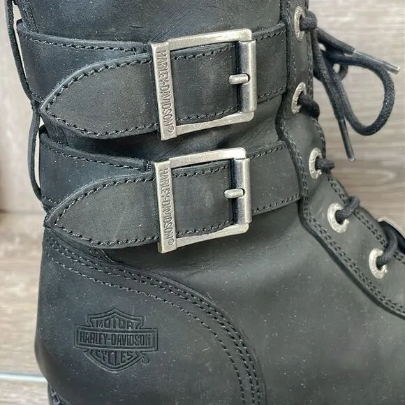 Harley Davidson Archer Black Leather Steel Toe Women’s Sz 7M Motorcycle Boots