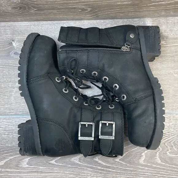 Harley Davidson Archer Black Leather Steel Toe Women’s Sz 7M Motorcycle Boots