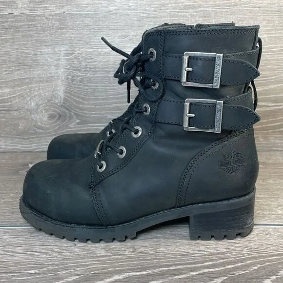 Harley Davidson Archer Black Leather Steel Toe Women’s Sz 7M Motorcycle Boots