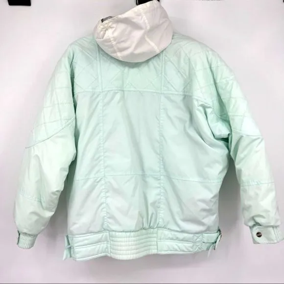 Head Coat Jacket Pastel Silver Ski Outerwear Quilting Detail Woman’s Size Large