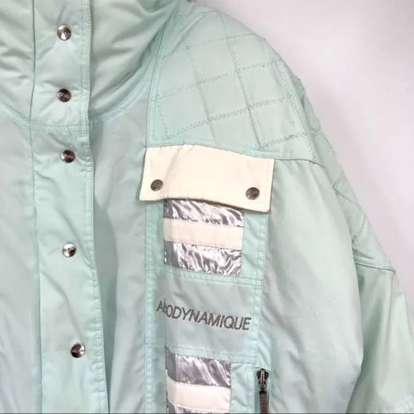 Head Coat Jacket Pastel Silver Ski Outerwear Quilting Detail Woman’s Size Large