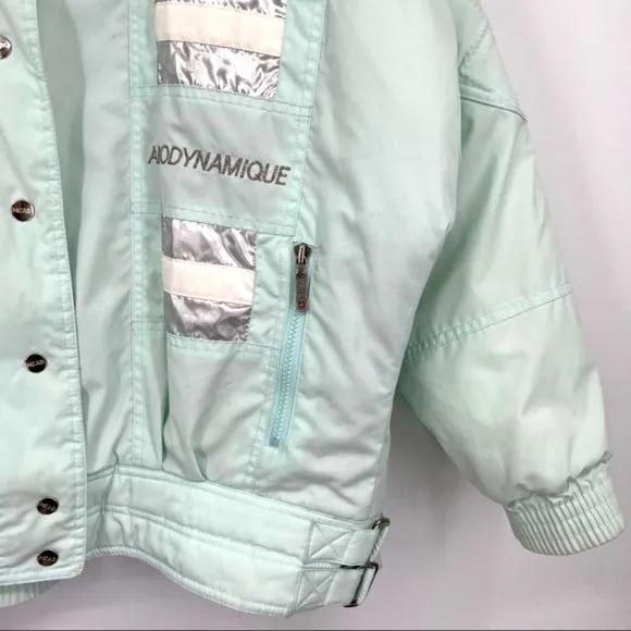 Head Coat Jacket Pastel Silver Ski Outerwear Quilting Detail Woman’s Size Large