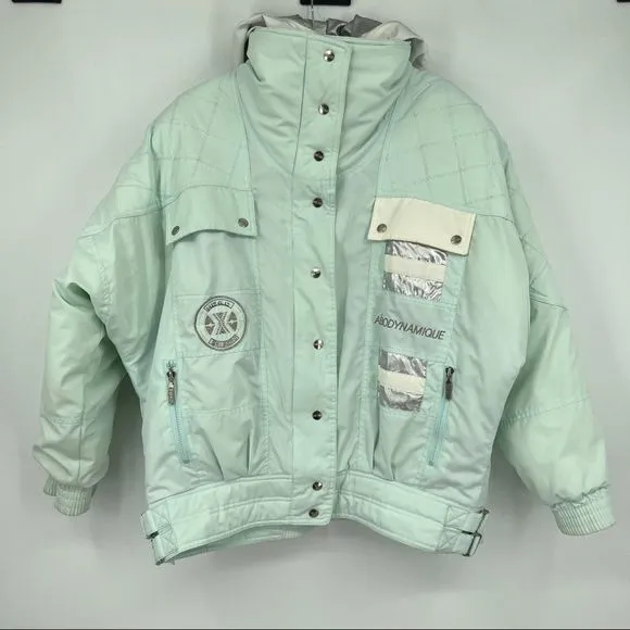 Head Coat Jacket Pastel Silver Ski Outerwear Quilting Detail Woman’s Size Large