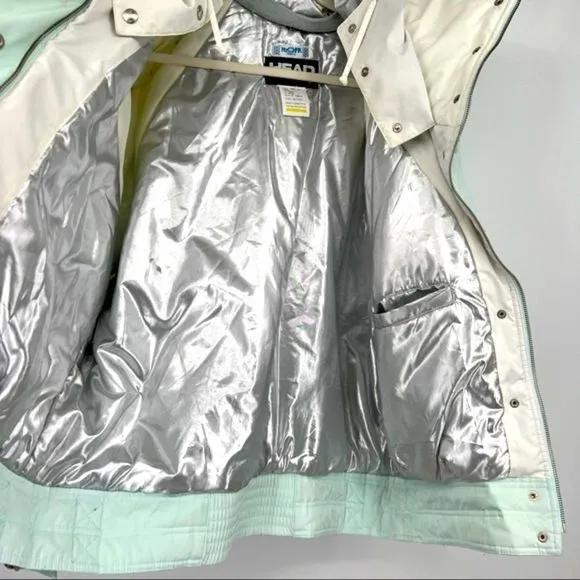 Head Coat Jacket Pastel Silver Ski Outerwear Quilting Detail Woman’s Size Large