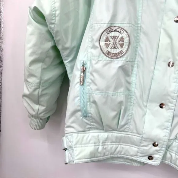 Head Coat Jacket Pastel Silver Ski Outerwear Quilting Detail Woman’s Size Large