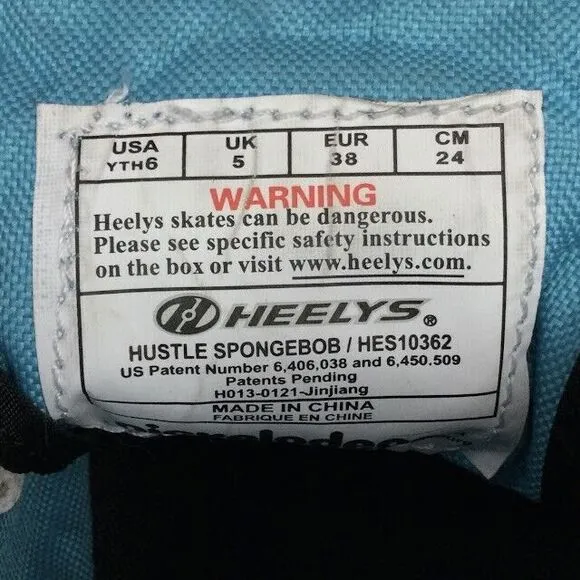 Heelys-Youth Sz 6-Hustle Spongebob-HES10362 -No Wheels-Blue Ocean TV Nickelodeon