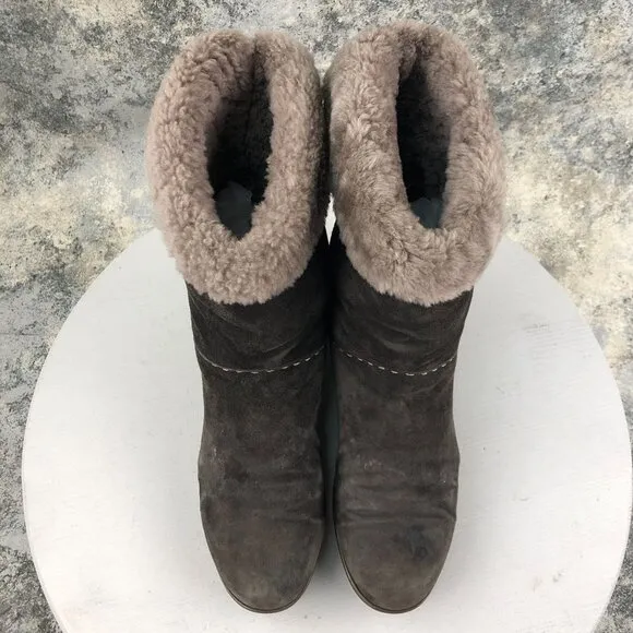 Henry Barneys NY Women's Size 8** Brown Leather Fur Cuffed Winter Mid Calf Boots