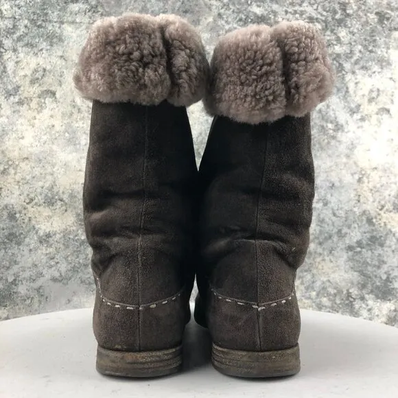 Henry Barneys NY Women's Size 8** Brown Leather Fur Cuffed Winter Mid Calf Boots