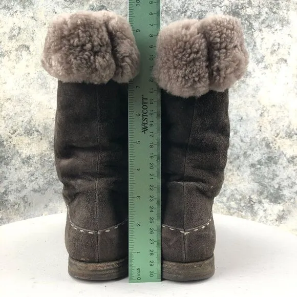Henry Barneys NY Women's Size 8** Brown Leather Fur Cuffed Winter Mid Calf Boots