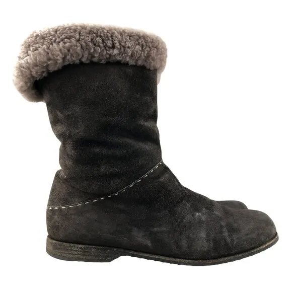 Henry Barneys NY Women's Size 8** Brown Leather Fur Cuffed Winter Mid Calf Boots