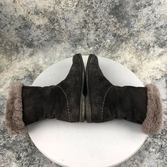 Henry Barneys NY Women's Size 8** Brown Leather Fur Cuffed Winter Mid Calf Boots