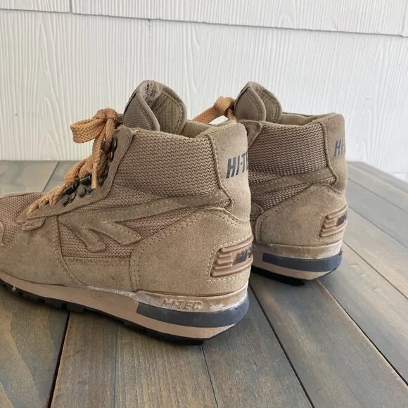 HI-TEC Canvas Leather Hiking Sneaker Boots Lace Up High Top Womens Size 6.5 (J8)